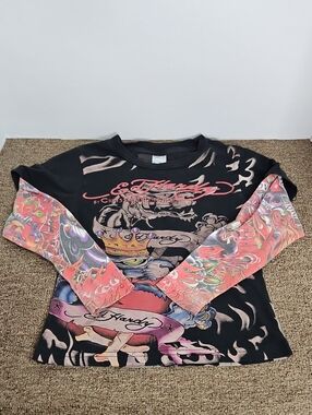 Y2K Ed Hardy Black Tattoo Sleeve L/S Tshirt Panther Sz 4T Kids Rare